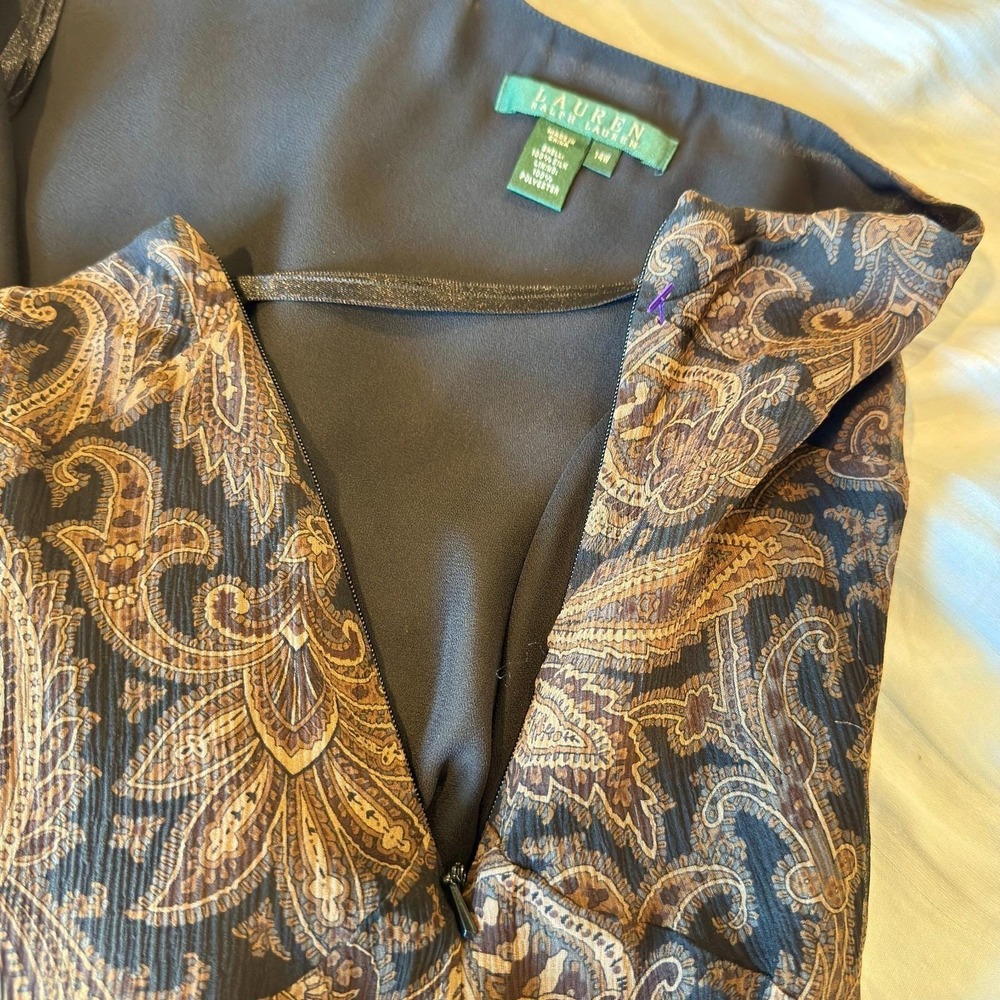 VTG Lauren Ralph Lauren 100% Silk Paisley A‑Line Skirt 14 Black Brown Whimsigoth - Picture 6 of 9